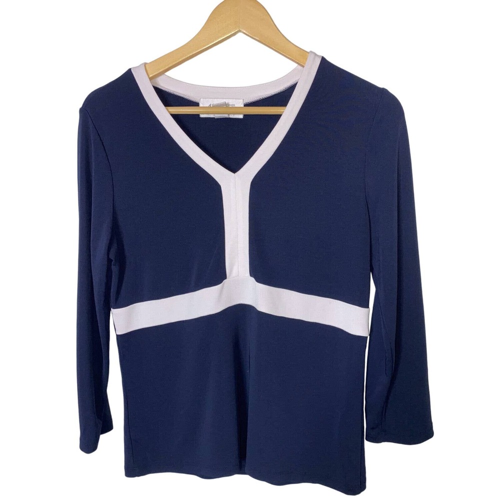 Casual Corner Annex Top Women Medium Navy White Top Nautical Business *
